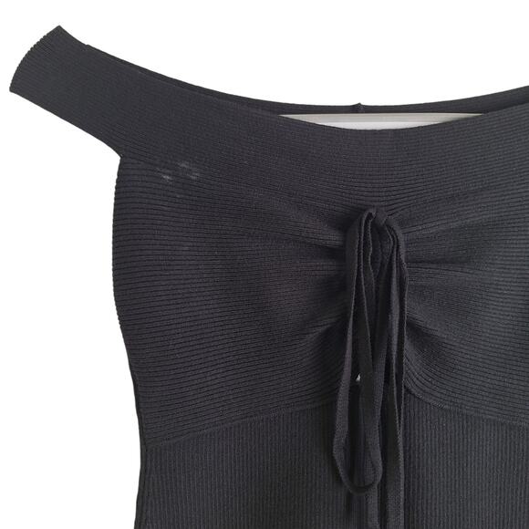 Express Super Body Contour Black Ribbed Mini Dress Drop Shoulder M - Picture 5 of 9